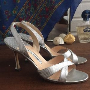 Manolo Blahnik Calasli Silver Lizard 35